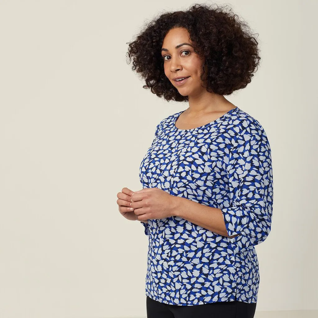 Ladies Antibacterial Petal Print 3/4 Sleeve Top - CATUFN