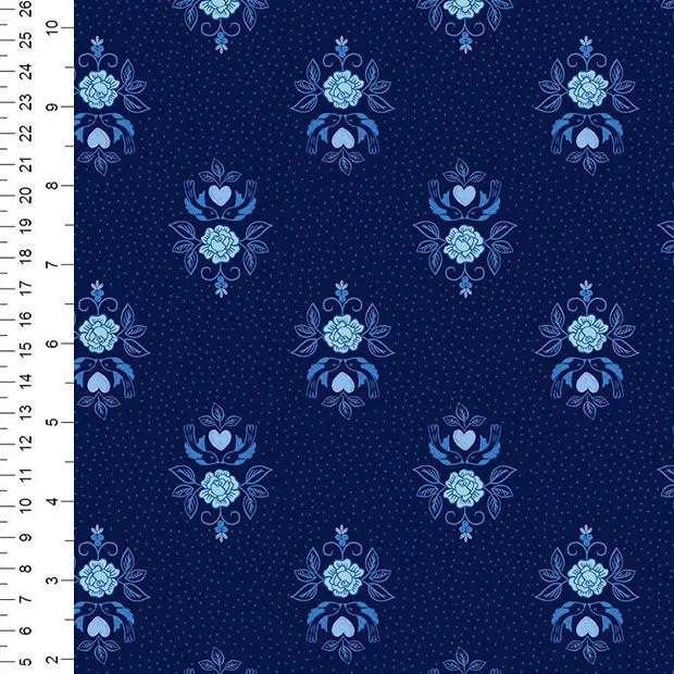 Lewis & Irene Teatime Little bird Roses on Navy Cotton Prints