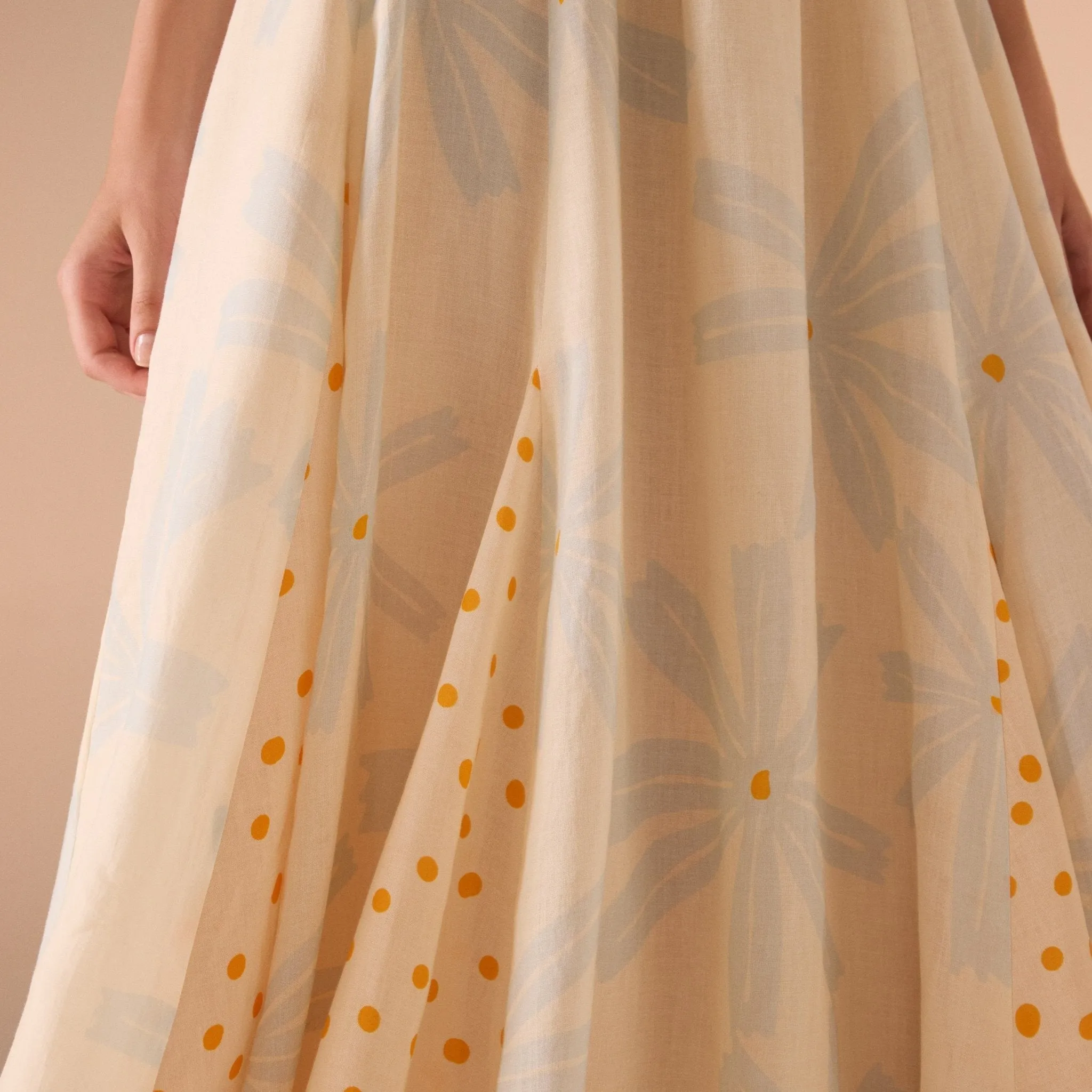 Light Yellow Floral print halter neck dress