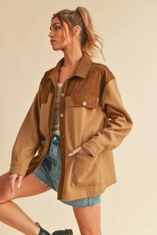 Lilly Two Tone Button Up Jacket with Pockets