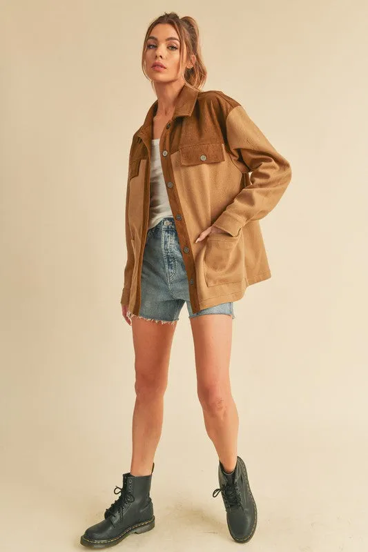 Lilly Two Tone Button Up Jacket with Pockets
