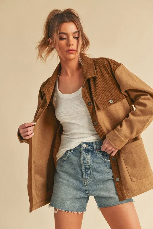 Lilly Two Tone Button Up Jacket with Pockets