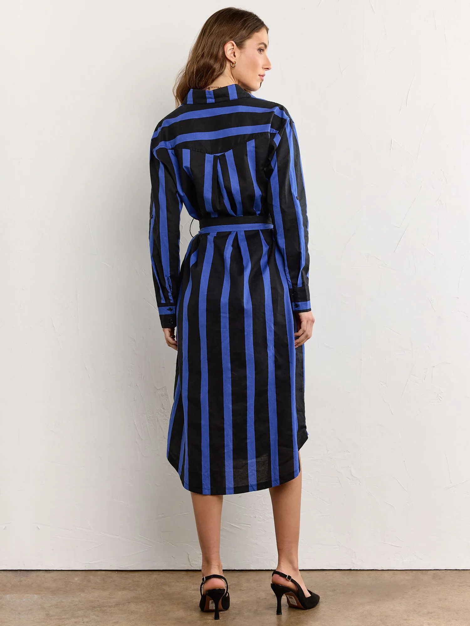 Long-Sleeve Bold Stripe Poplin Shirtdress - Crescent
