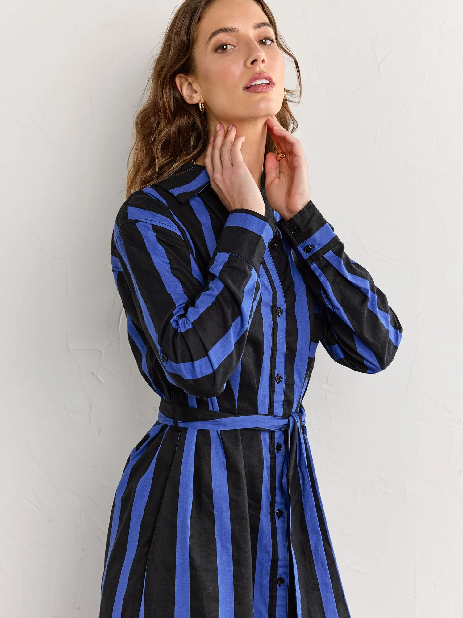 Long-Sleeve Bold Stripe Poplin Shirtdress - Crescent