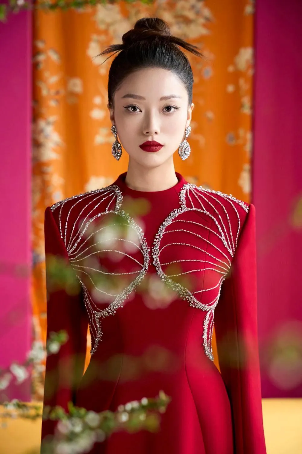 Luster A-line High Neck Velvet Satin Floor Length Ao Dai