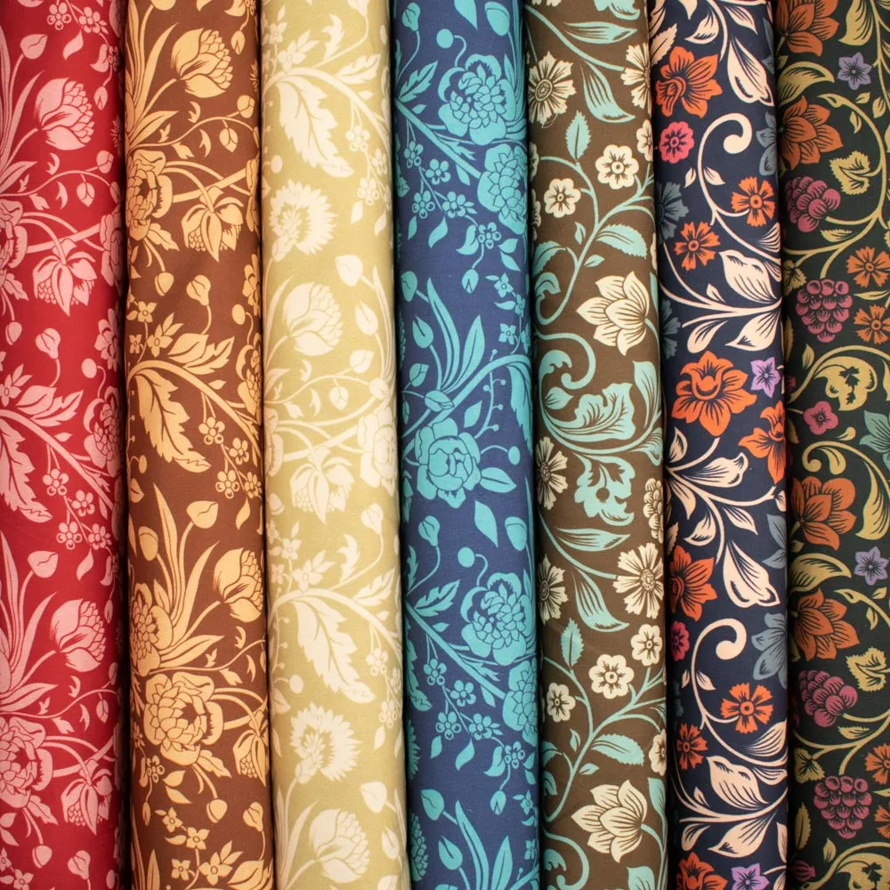 Maurice Style Collection #14 Multi Colour Floral Vines on Dark Green Cotton Prints