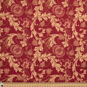 Maurice Style Collection #15 Cream Big Leaves Vines on Dark Red Cotton Prints