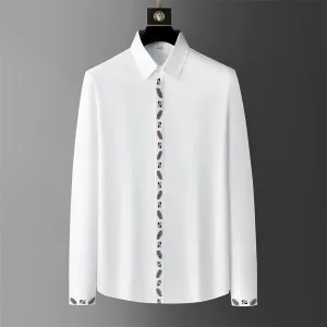 Men's Embroidered Solid Color Long Sleeve Shirt – Business, Casual, Formal, and Party-Ready
