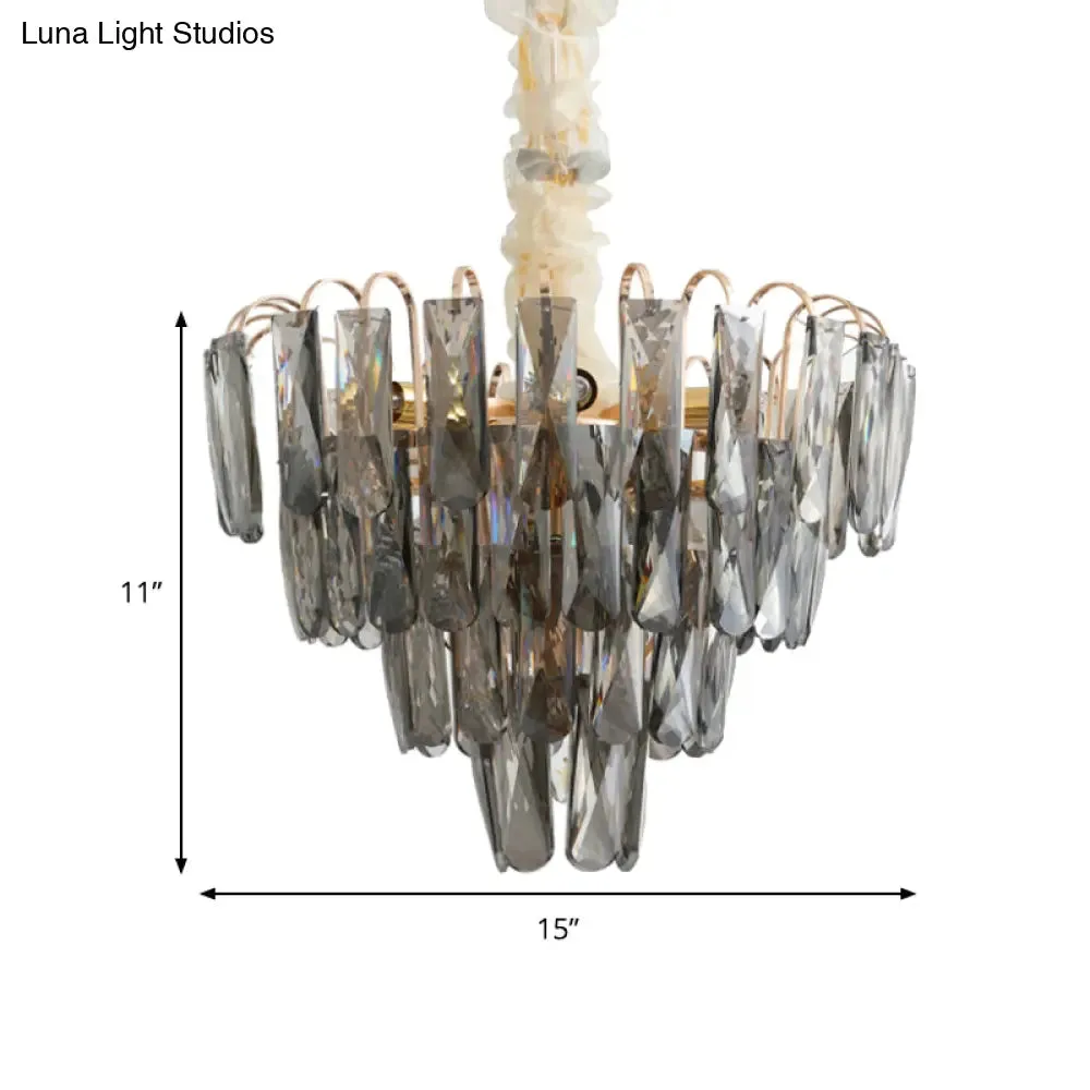 Modern Smoke Gray Crystal Tiered Chandelier Lamp - 7-Light Bedroom Pendant Light Kit
