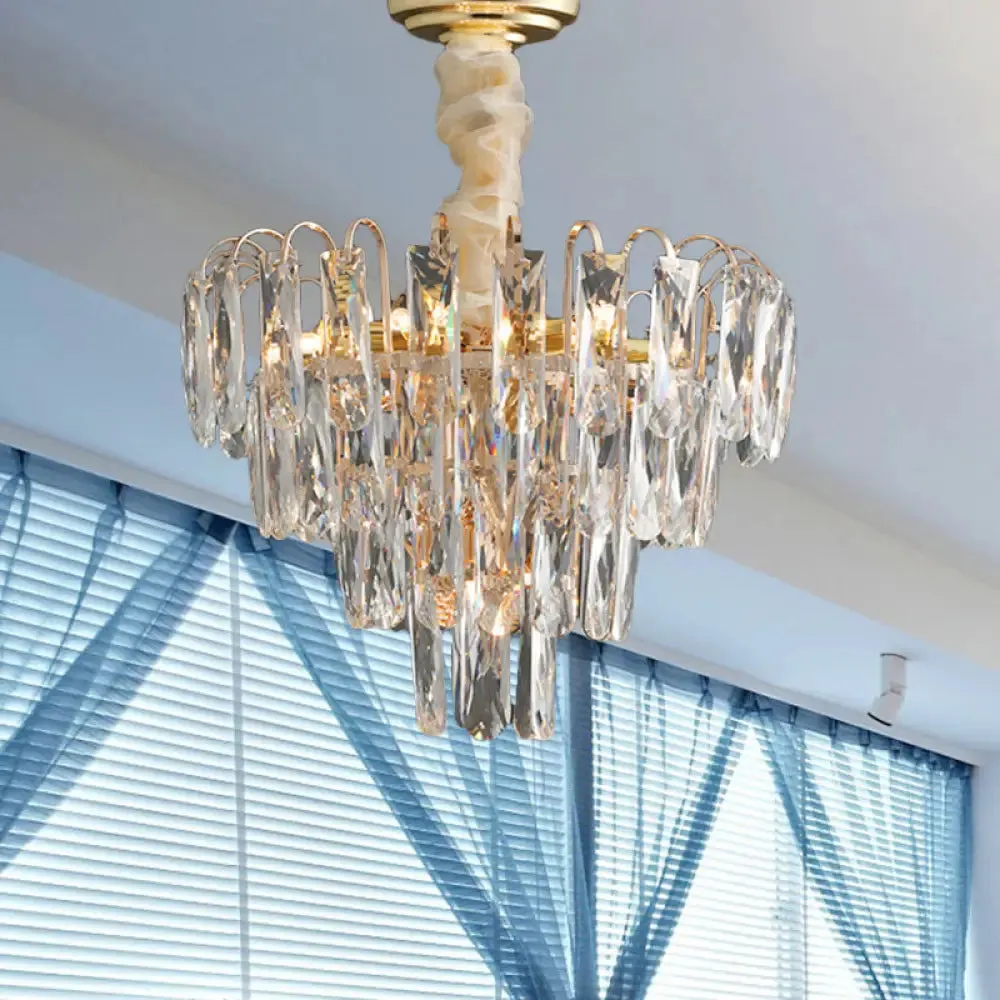 Modern Smoke Gray Crystal Tiered Chandelier Lamp - 7-Light Bedroom Pendant Light Kit