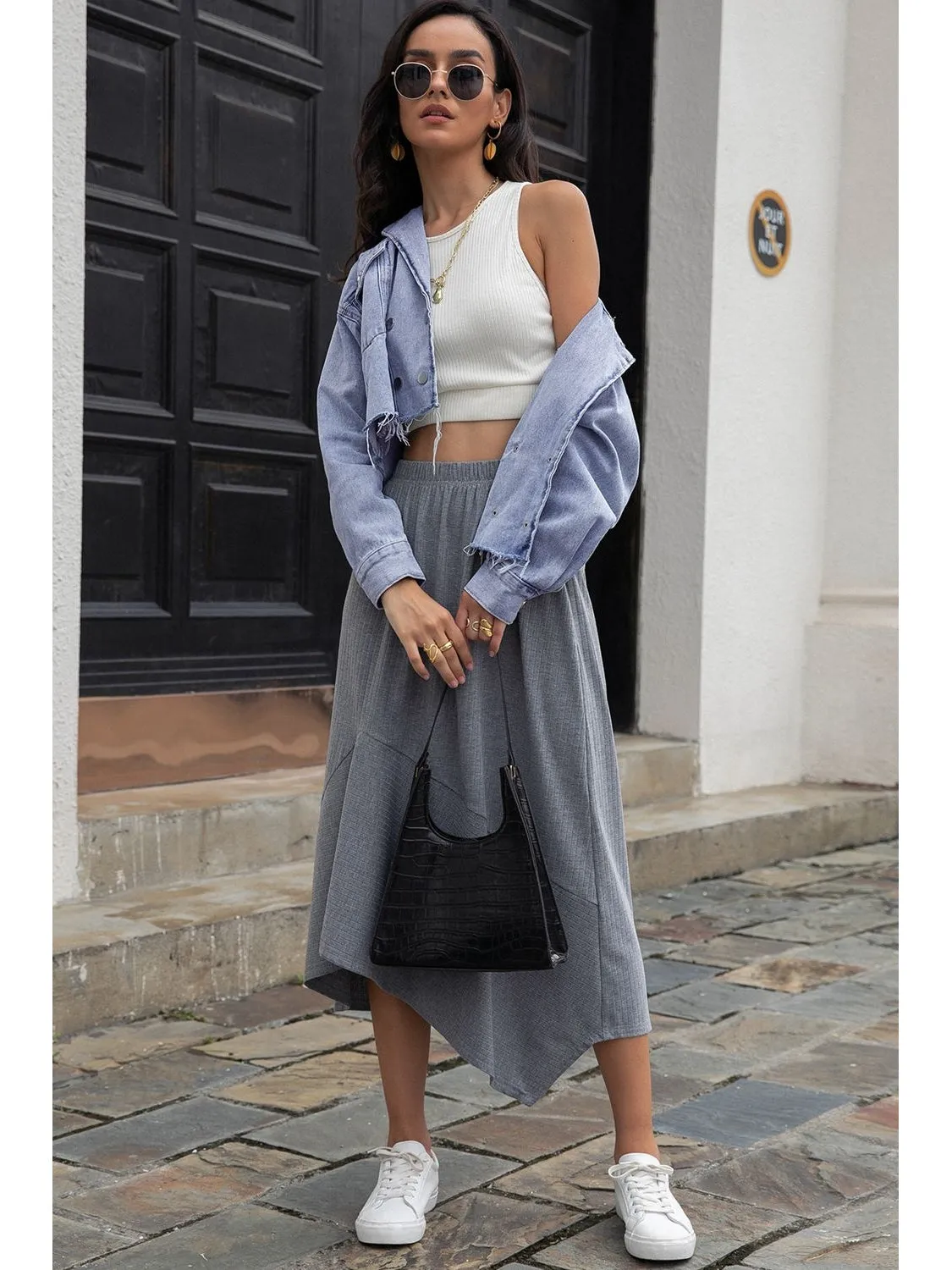 NicholesGifts Women Lapel Collar Long Sleeve Denim Jacket