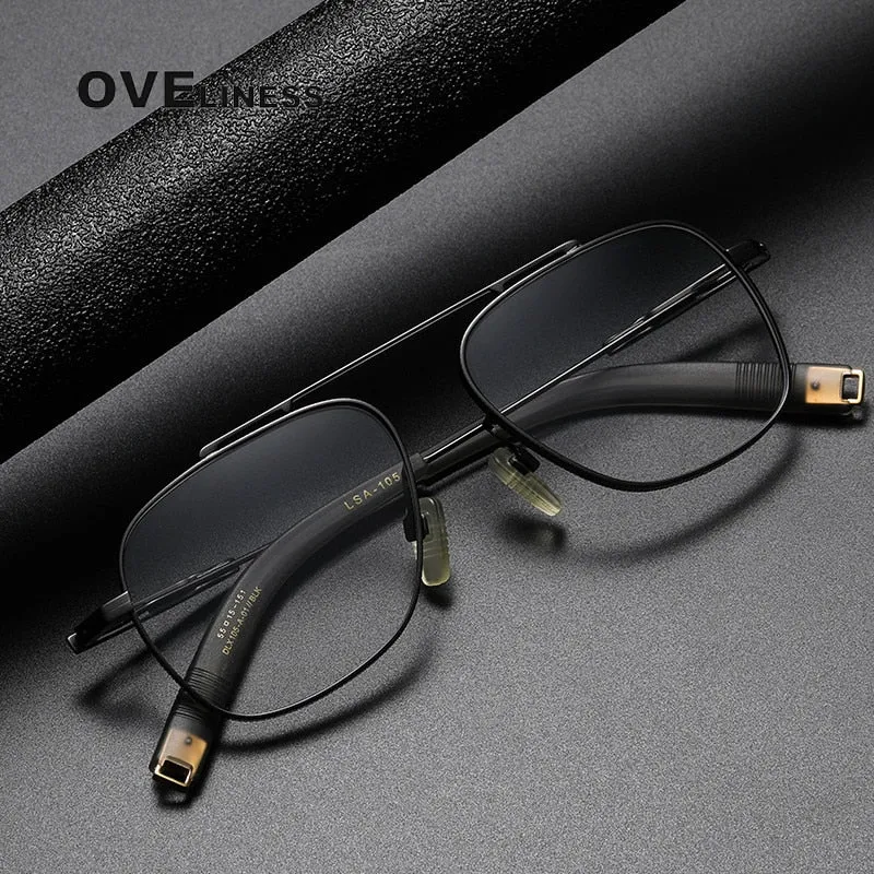 Oveliness Unisex Full Rim Square Double Bridge Titanium Eyeglasses 105