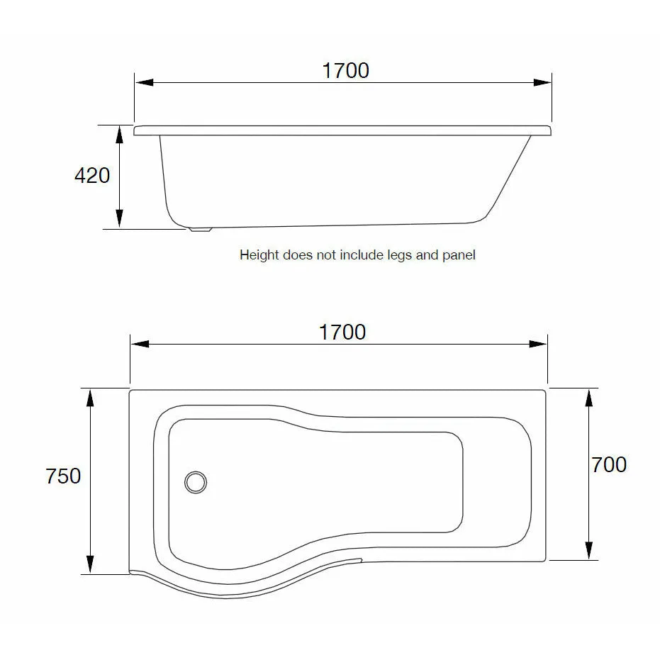 P-Shaped Shower Bath - Left Handed Frontline Luxury