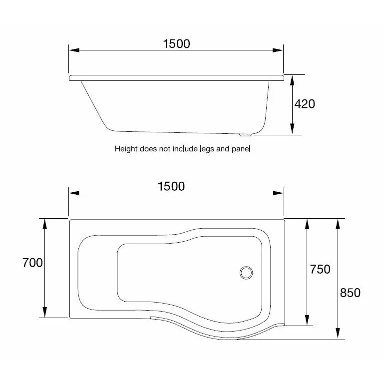 P-Shaped Shower Bath - Right Handed Frontline Luxury