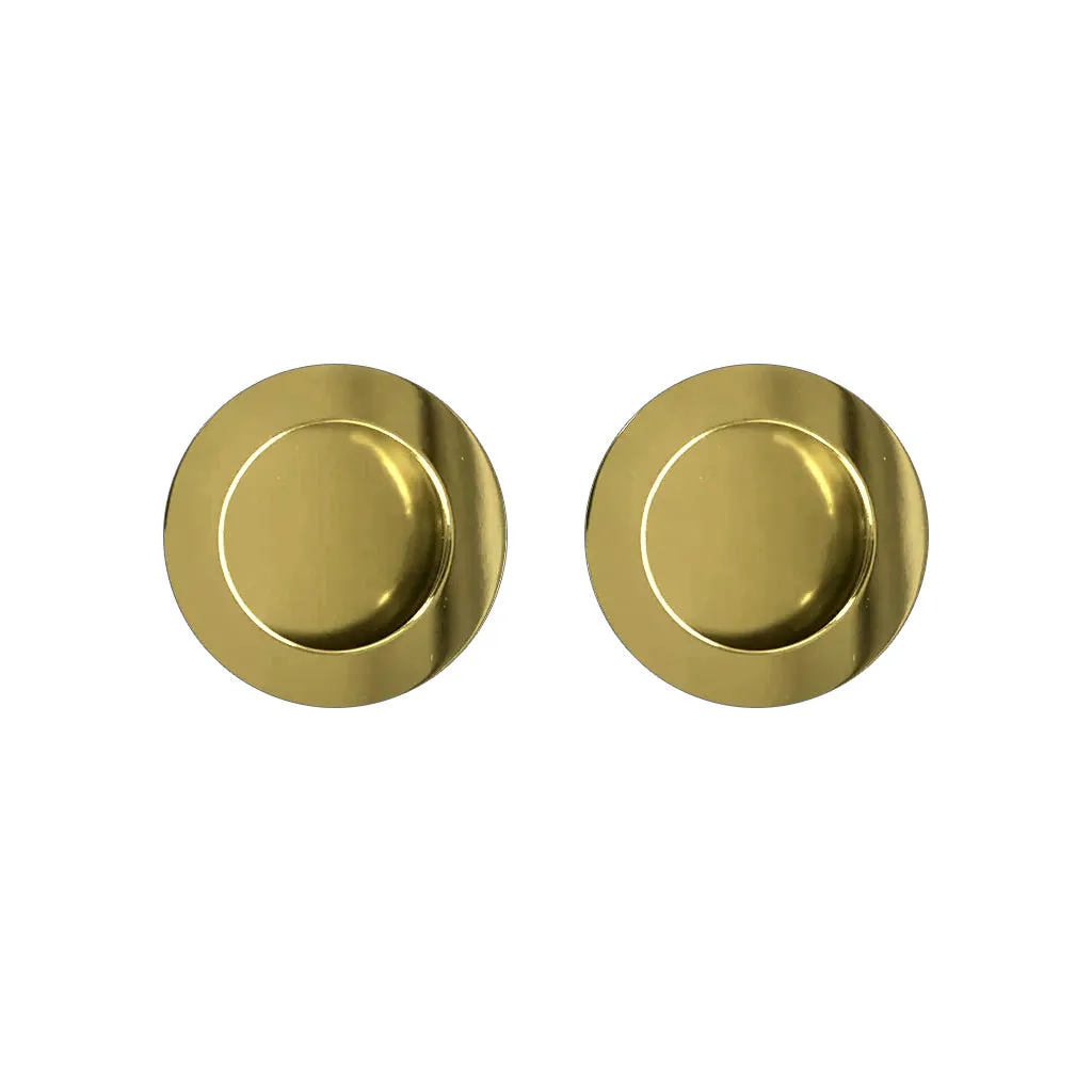 Pack of Three Anniston 50mm Sliding Door Round Flush Pulls - Polished Gold Finish