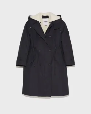 Parka en coton mélangé imperméable et doublure en peau lainée