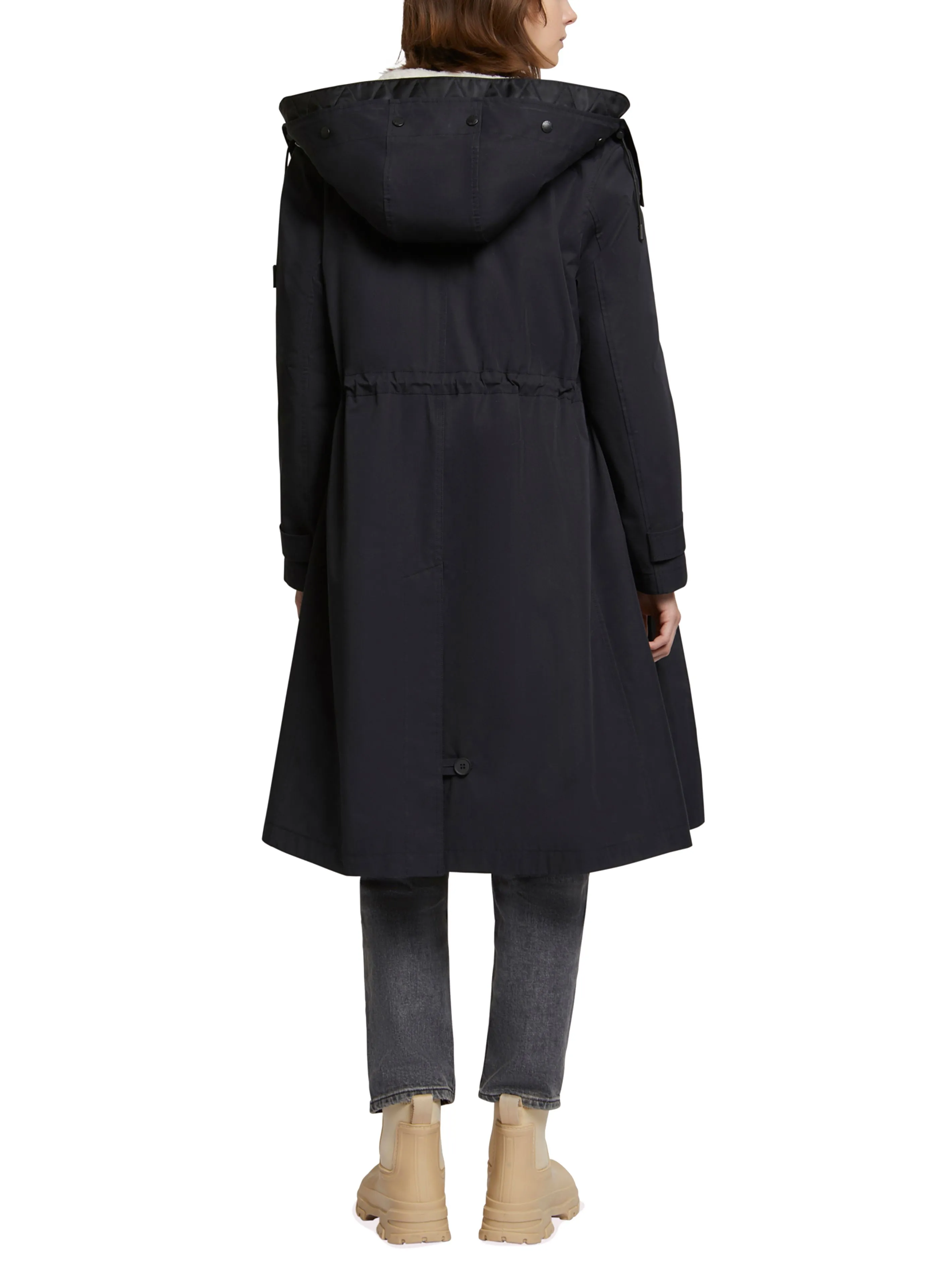 Parka en coton mélangé imperméable et doublure en peau lainée