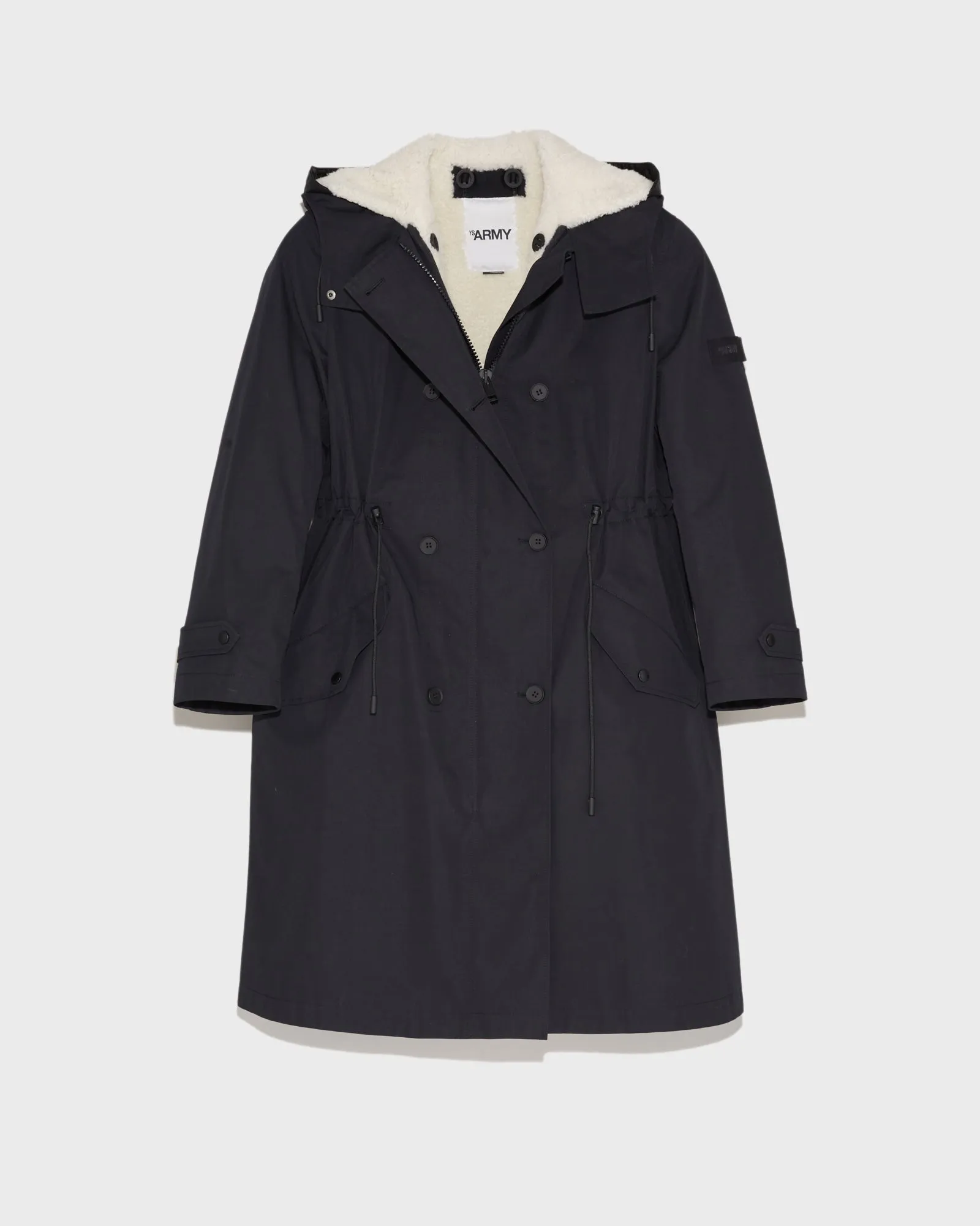 Parka en coton mélangé imperméable et doublure en peau lainée