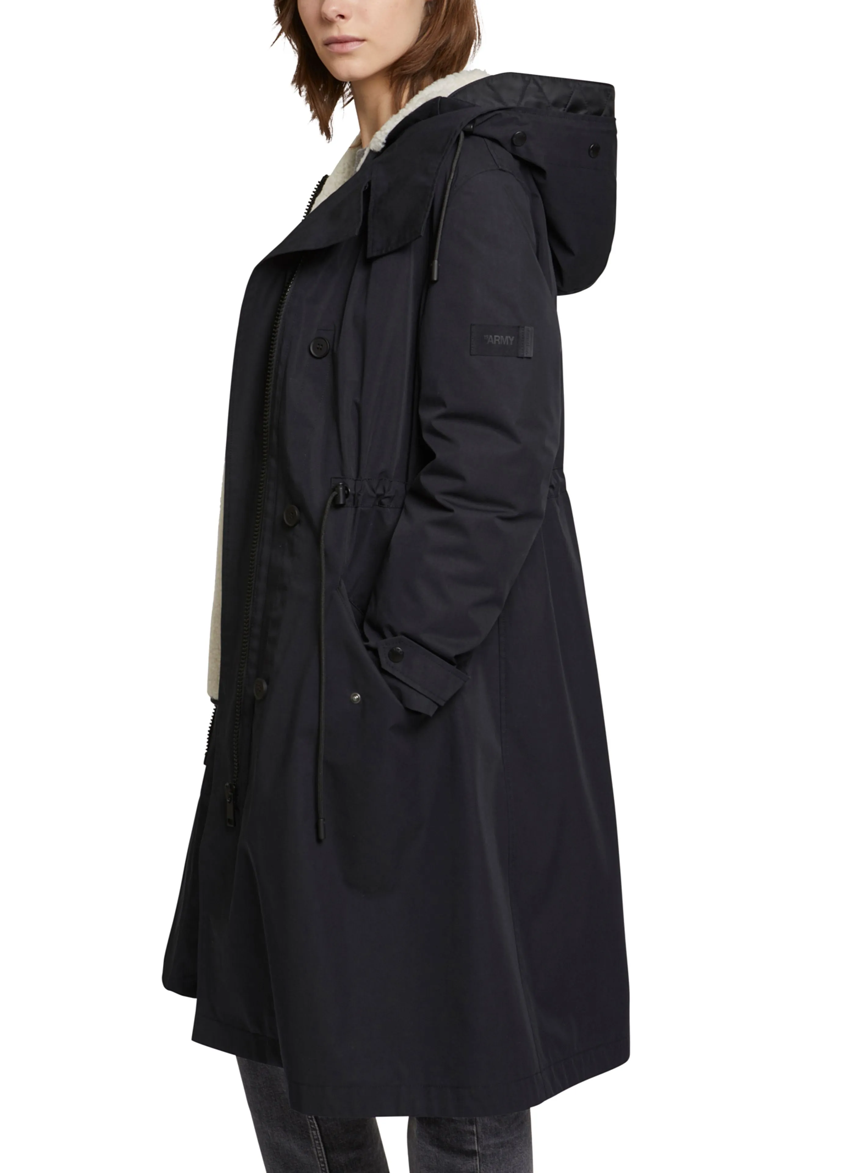 Parka en coton mélangé imperméable et doublure en peau lainée