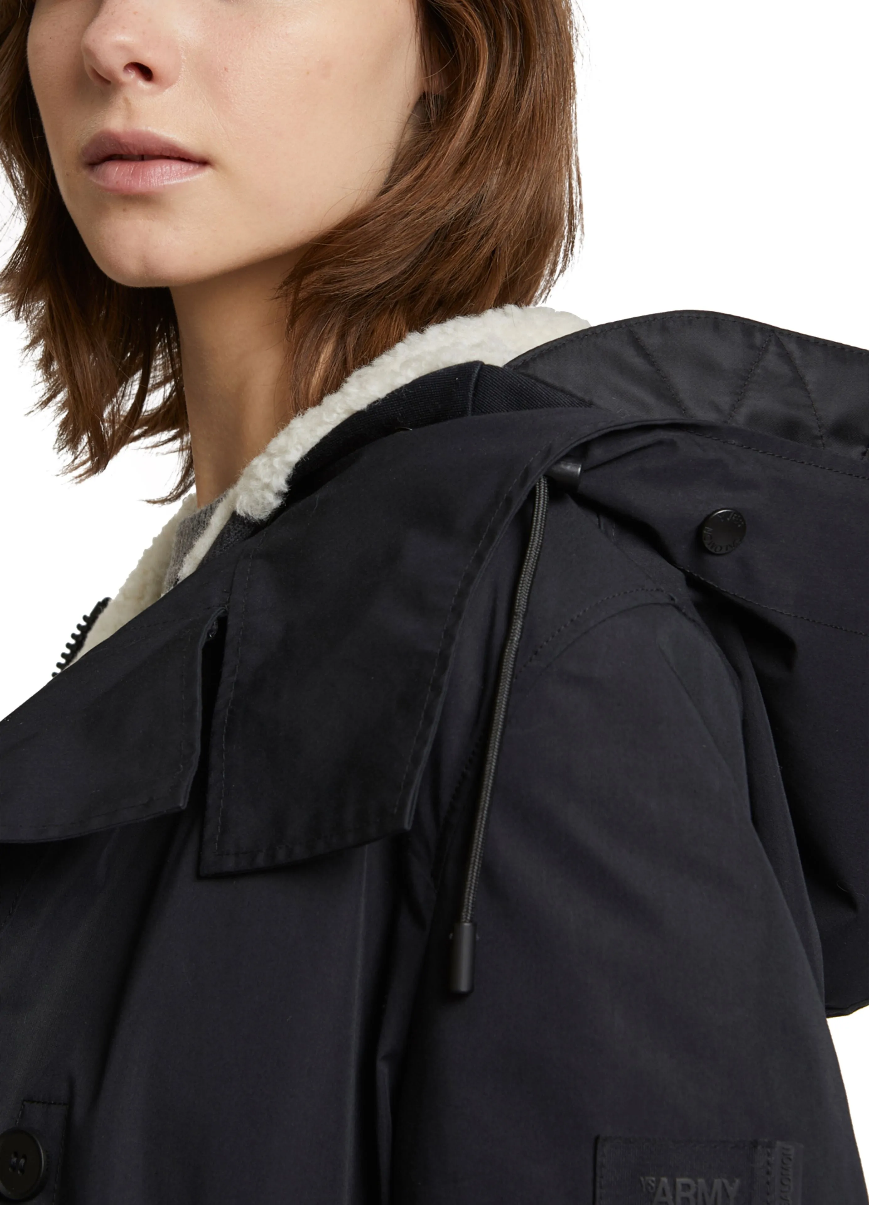 Parka en coton mélangé imperméable et doublure en peau lainée