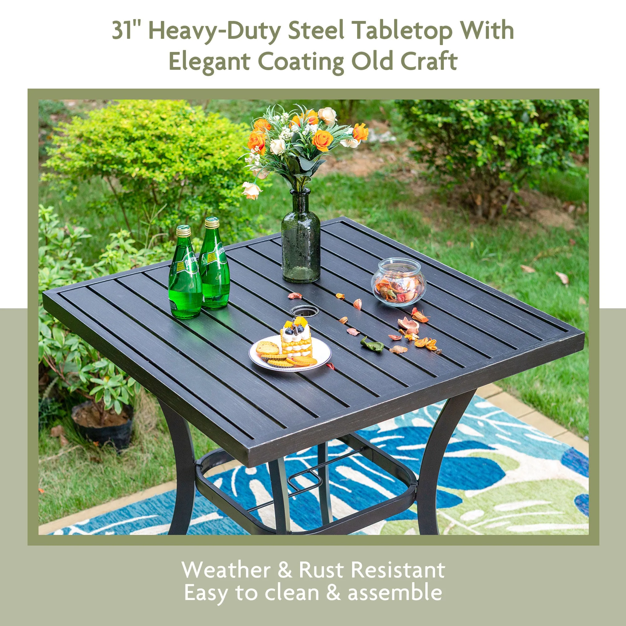 Phi Villa 31" Patio Square Bar Table with Umbrella Hole