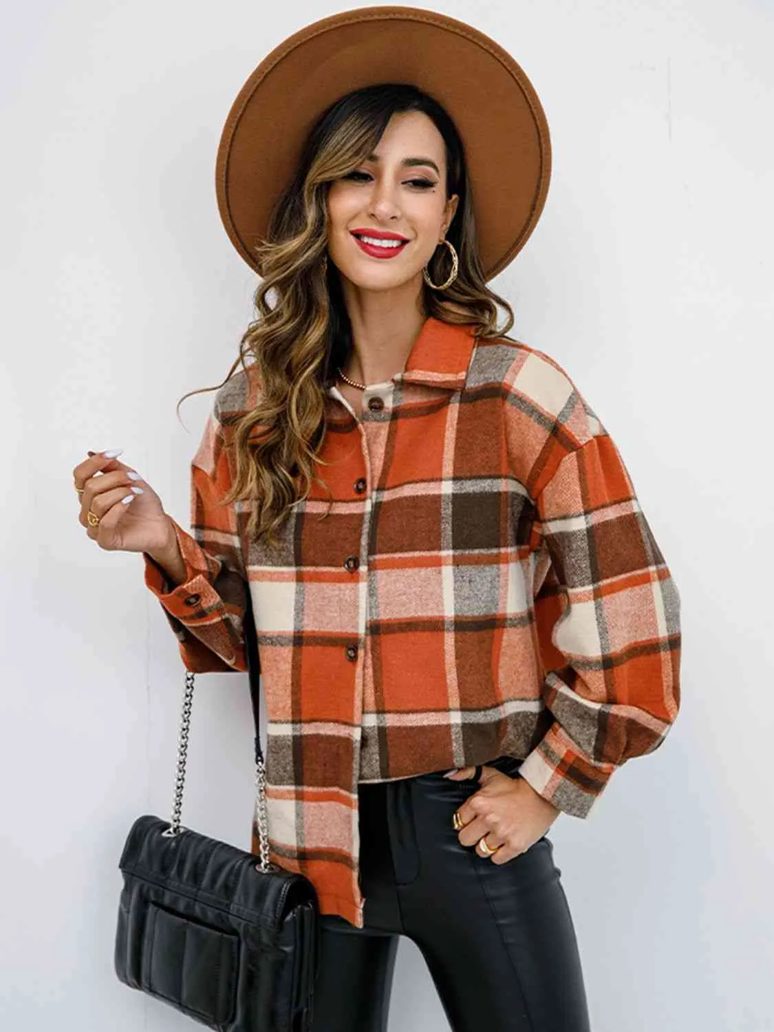 Plaid Button Up Collared Neck Jacket