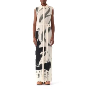 PLEATED SLEEVELESS SHIRTDRESS WITH ARTWORK BY TONG YANG TZE