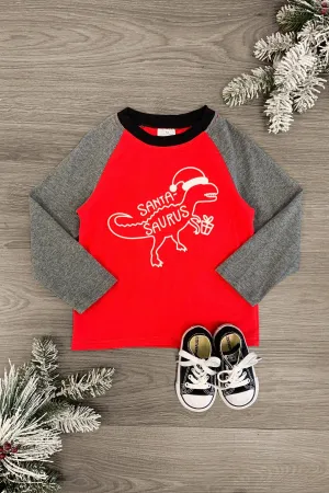 "Santa-Saurus" Red & Gray Top