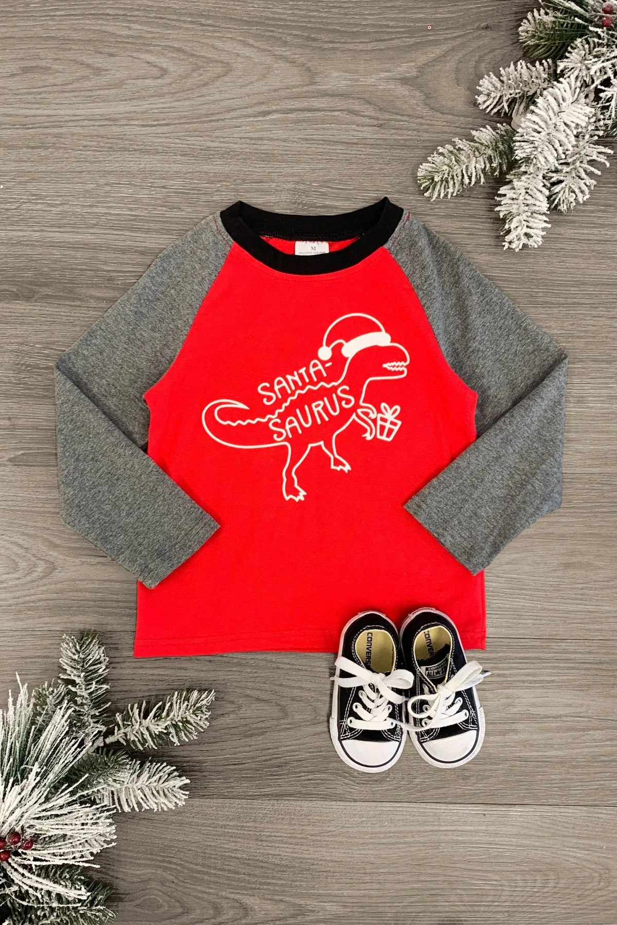 "Santa-Saurus" Red & Gray Top
