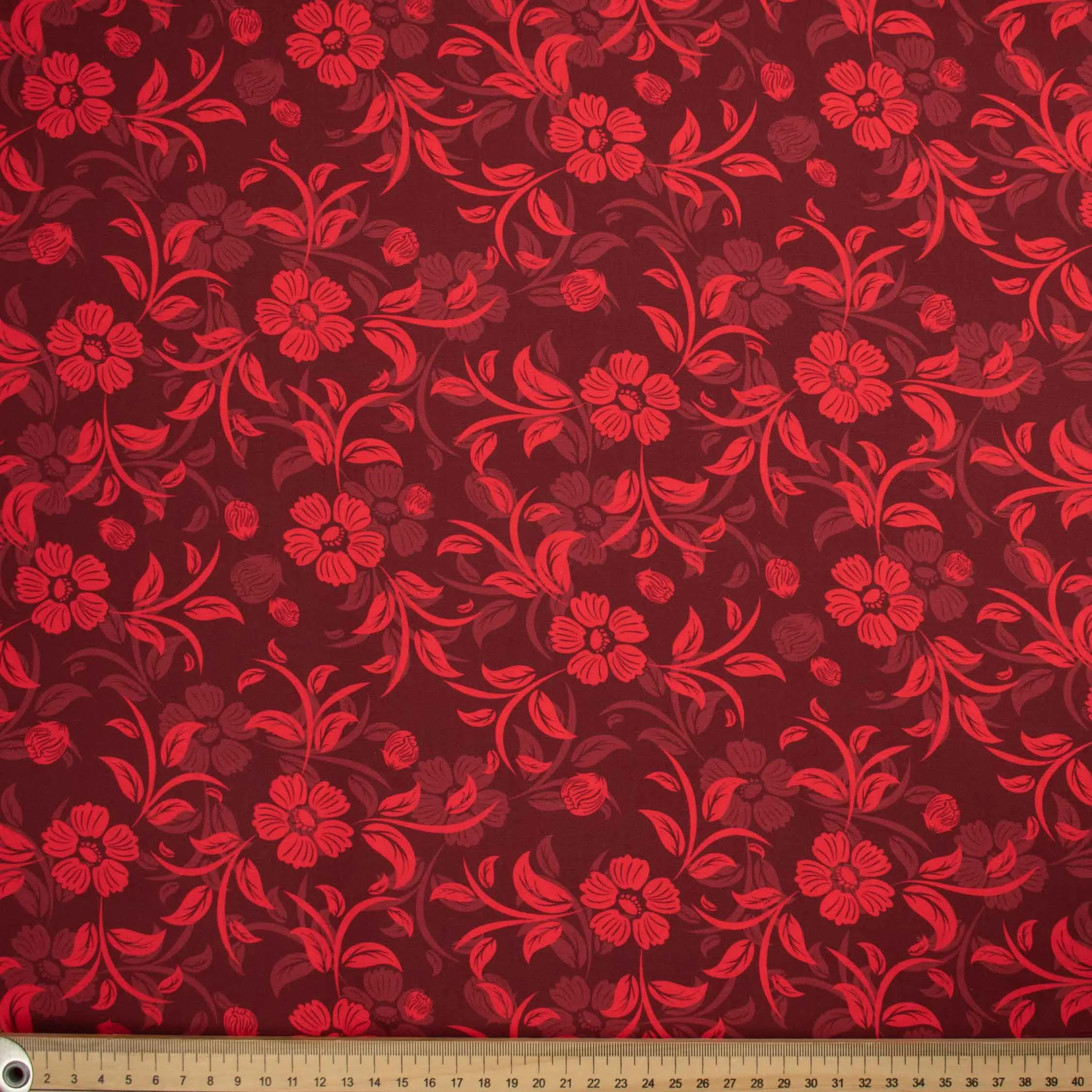 Ruby Red Collection #05 Red Floral on Maroon Cotton Prints