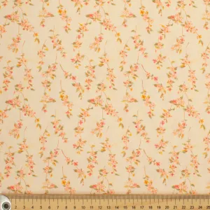 Ruby Red Collection #13 Small Pink Floral & Leaves on Pale Yellow Cotton Prints