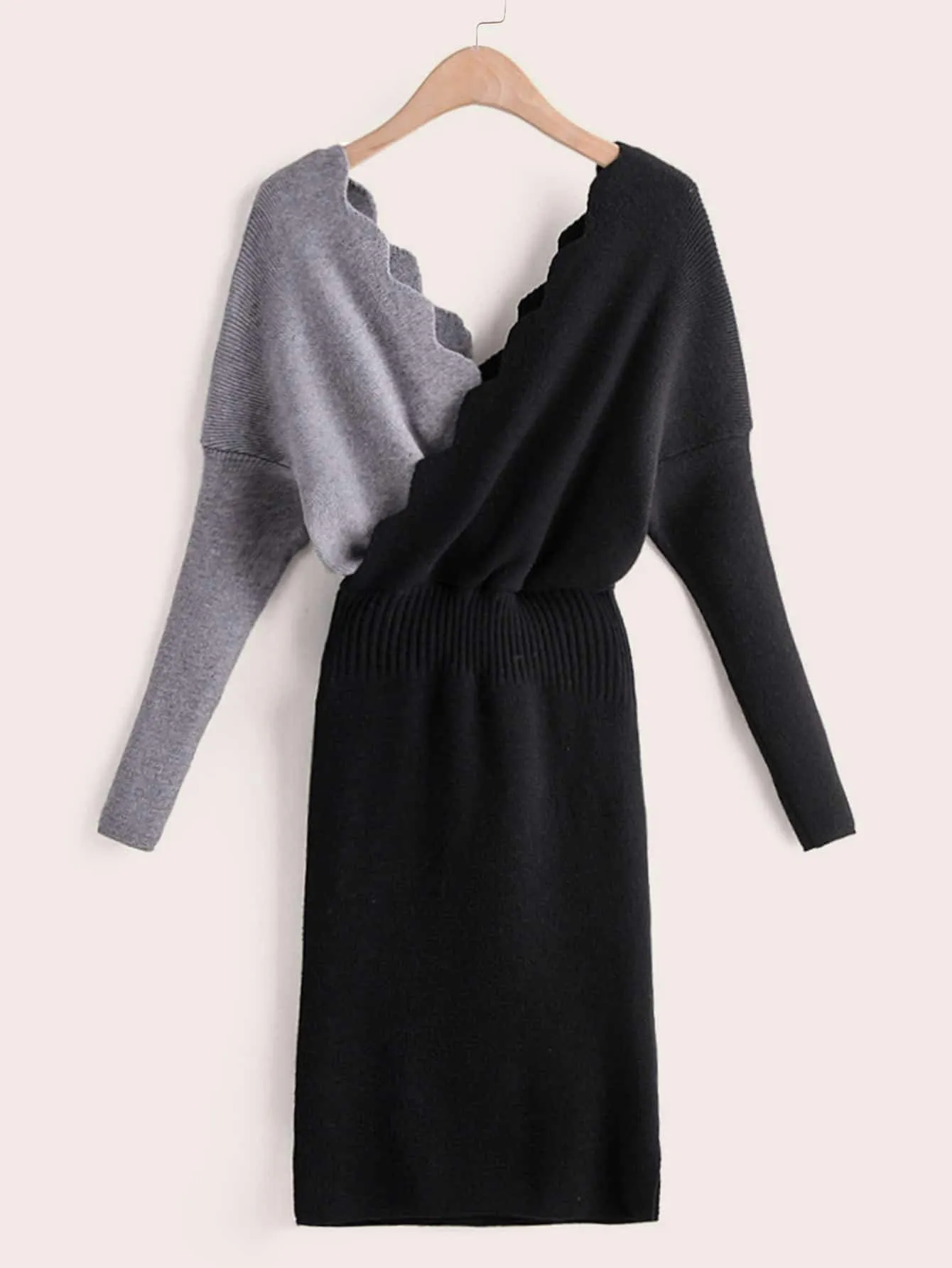 Scallop Wrap Puff Sleeve Jumper Dress