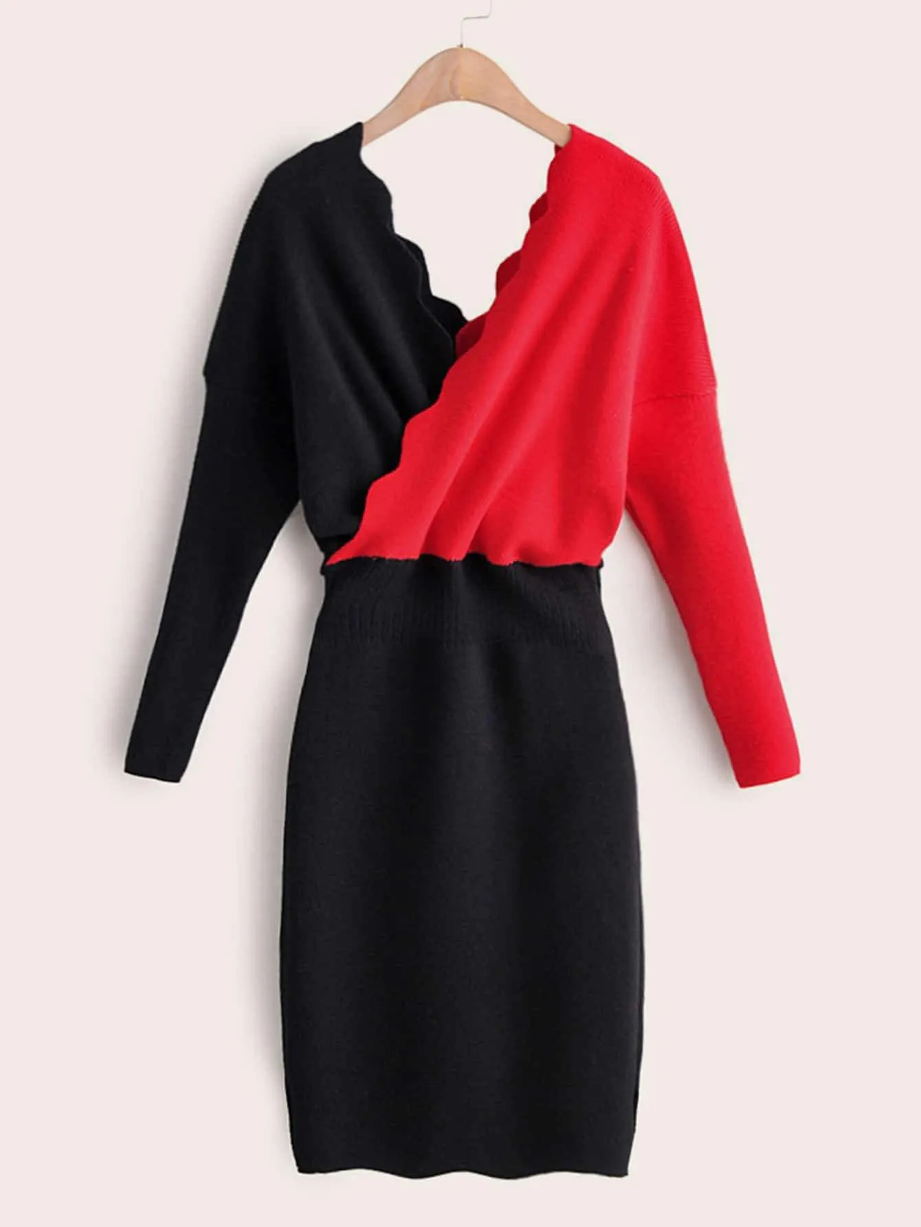 Scallop Wrap Puff Sleeve Jumper Dress
