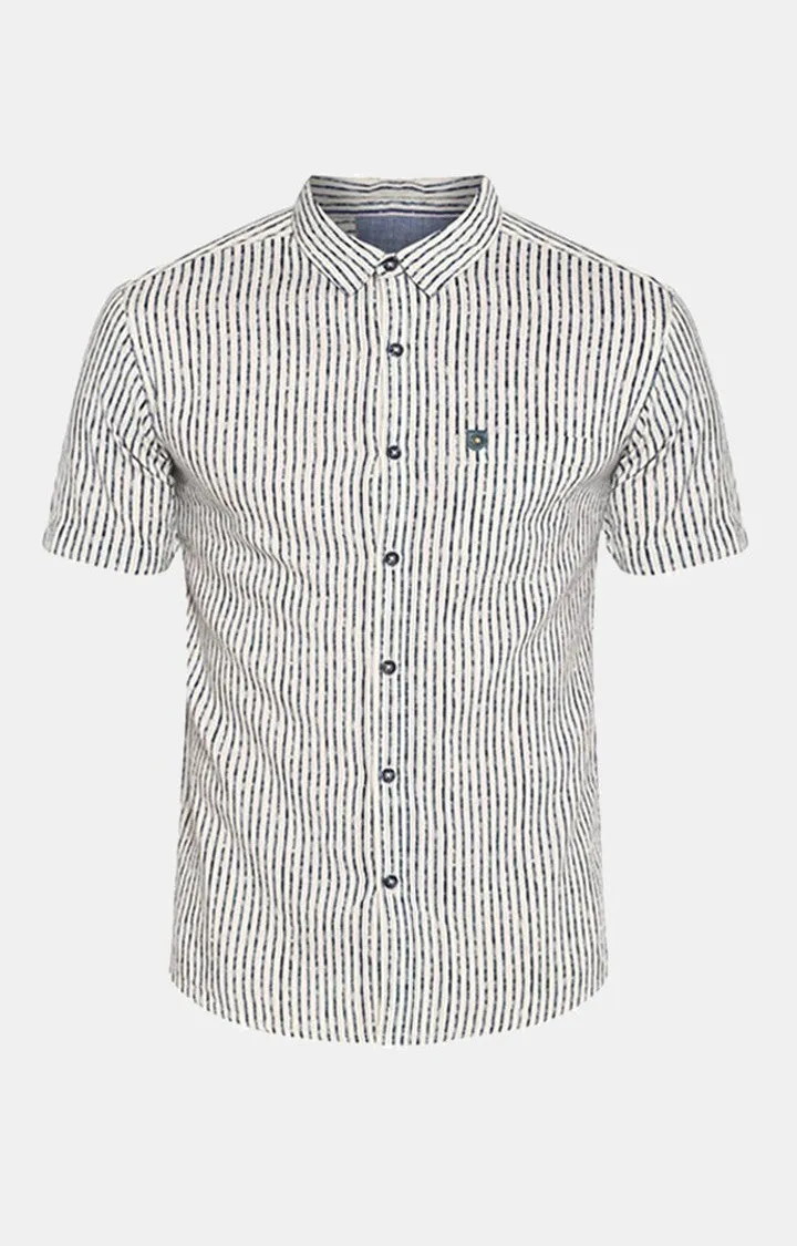 Spykar Men'S Beige Cotton Striped Casual Shirts