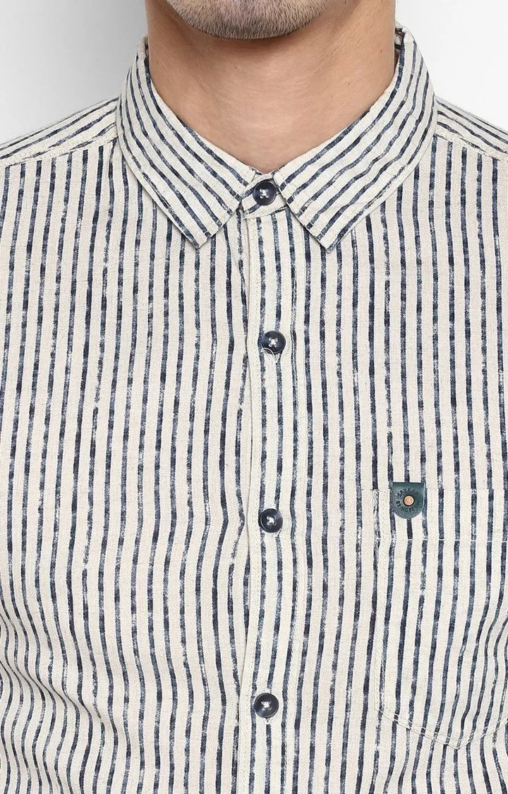 Spykar Men'S Beige Cotton Striped Casual Shirts