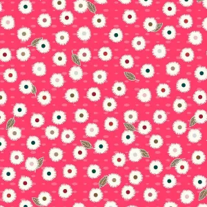 Stof Fabrics Flower And Dot Pink Daisies and Leaves Cotton Prints