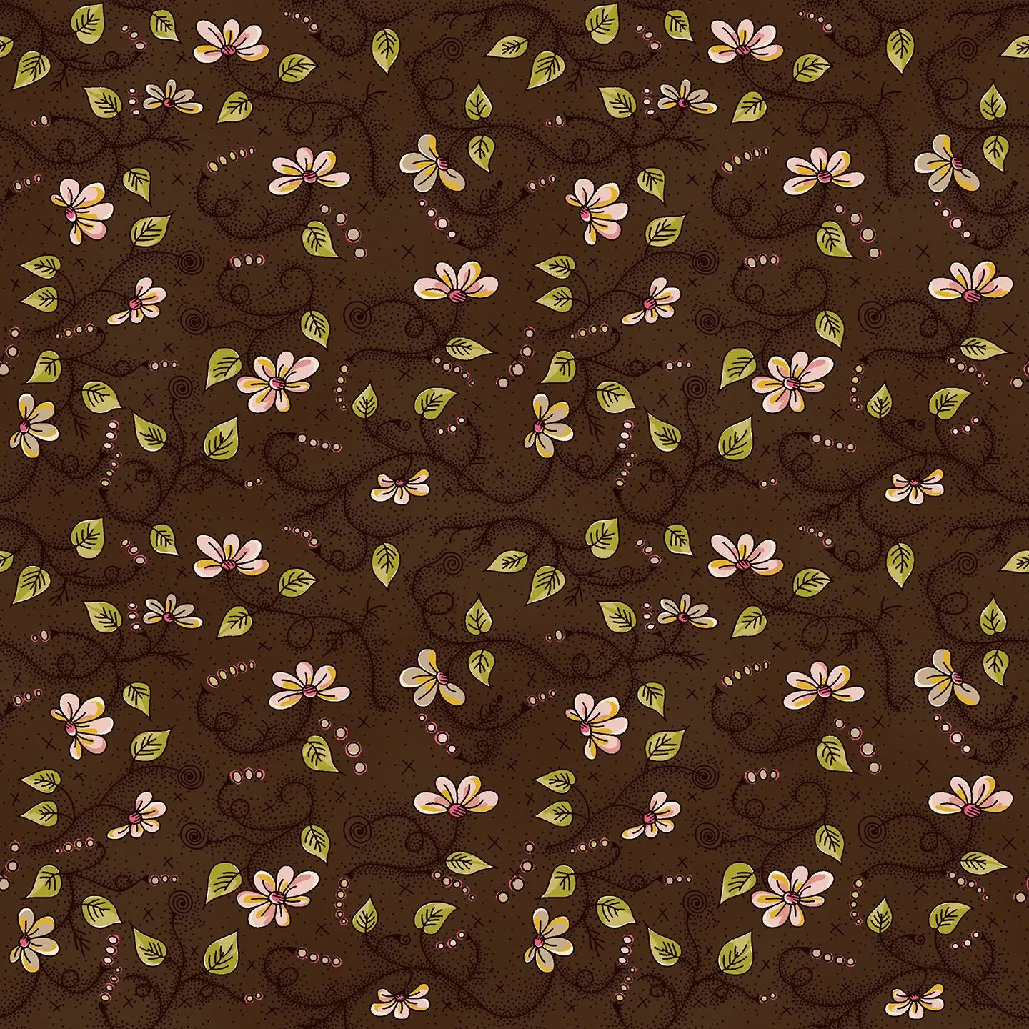 Stof Fabrics La Vie est Belle Vine on Brown-1 Cotton Prints