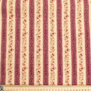 Stof Fabrics Roses-2 Floral on Cream & Red Stripes Cotton Prints