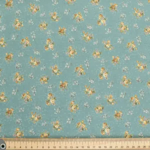 Stof Fabrics Roses-5 Floral on Turquoise Cotton Prints