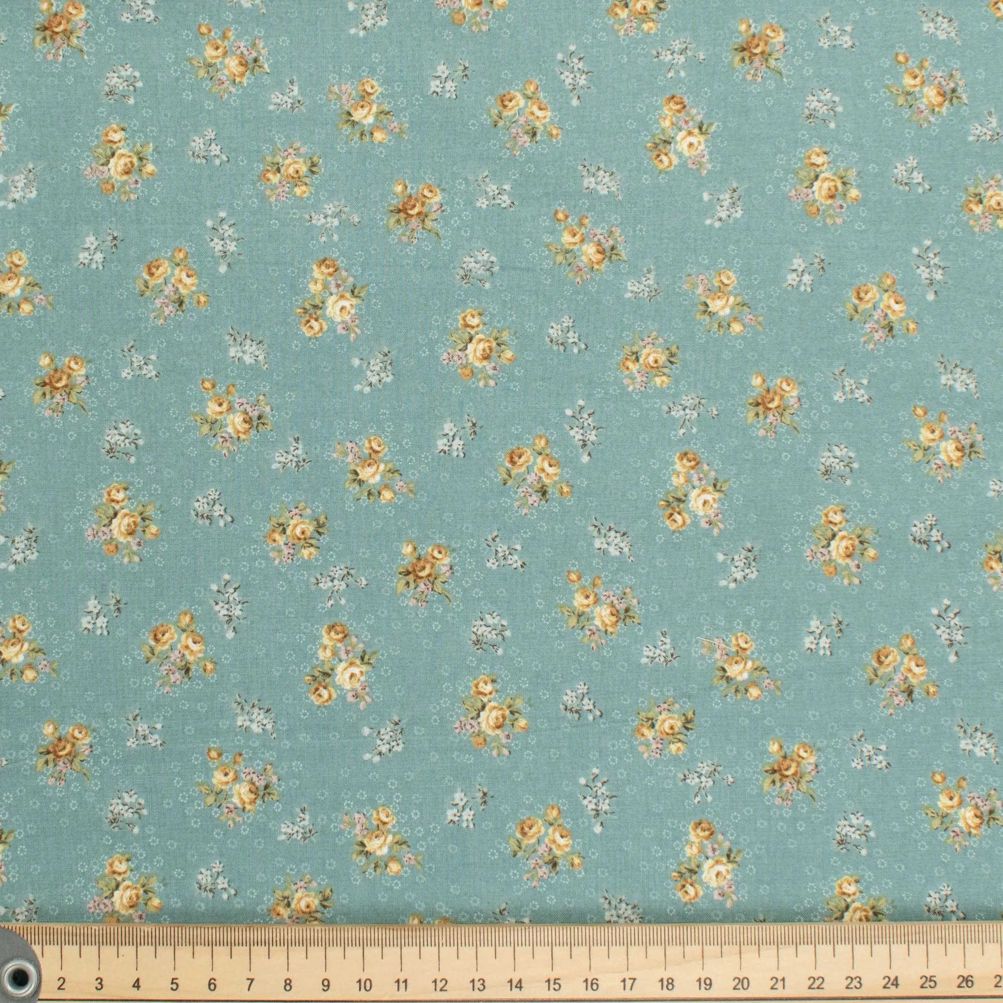 Stof Fabrics Roses-5 Floral on Turquoise Cotton Prints