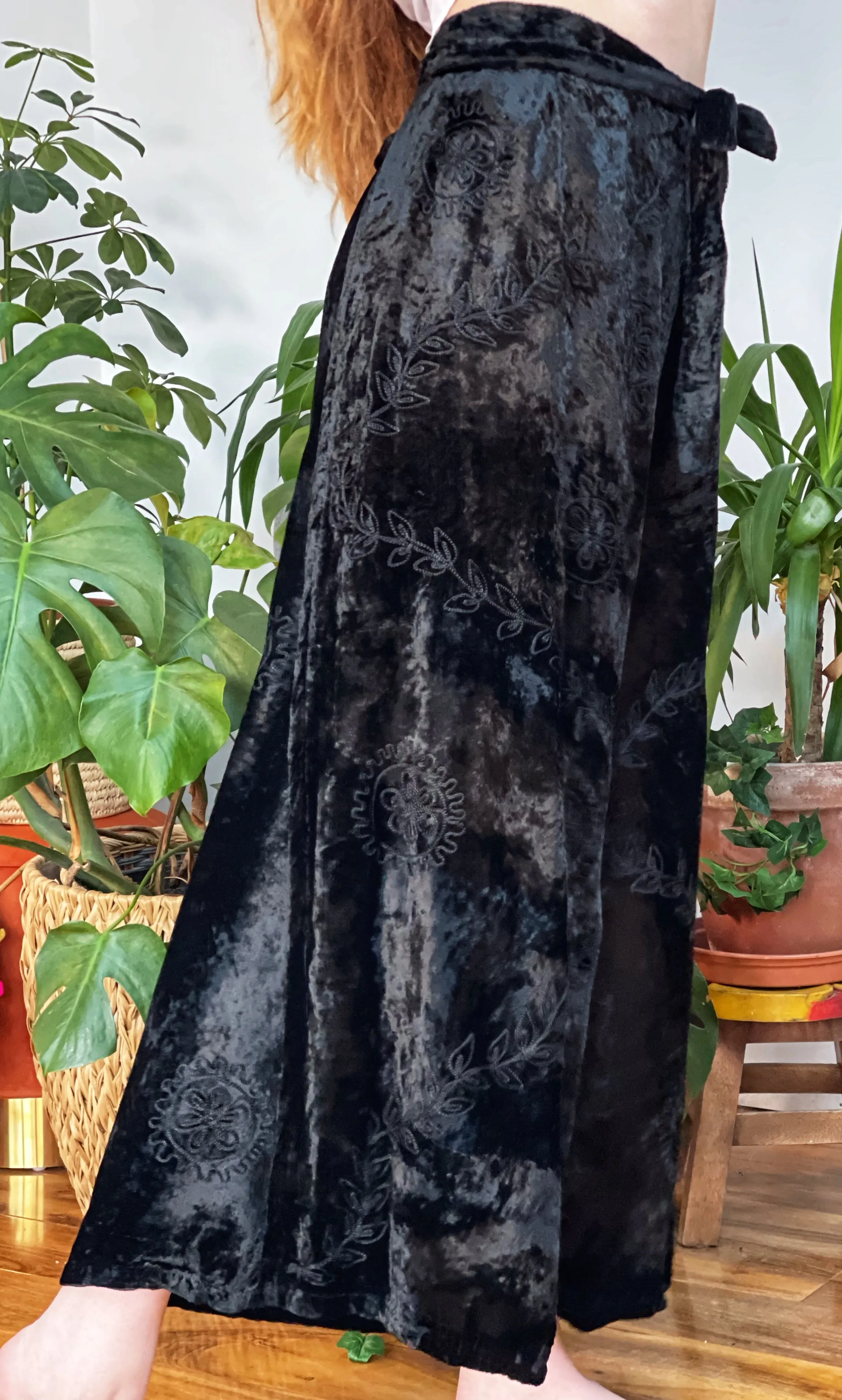 VELVET WRAP TROUSERS / SPLIT LEG PANTS UK SIZE S / M