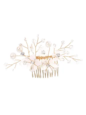 Yellow Chimes Comb Pin for Women Hair Accessories for Women Floral Comb Clips for Hair for Women White Pearl Hair Pin Bridal Hair Accessories for Wedding Side Pin/Comb Pin/Jooda Pin Accessories